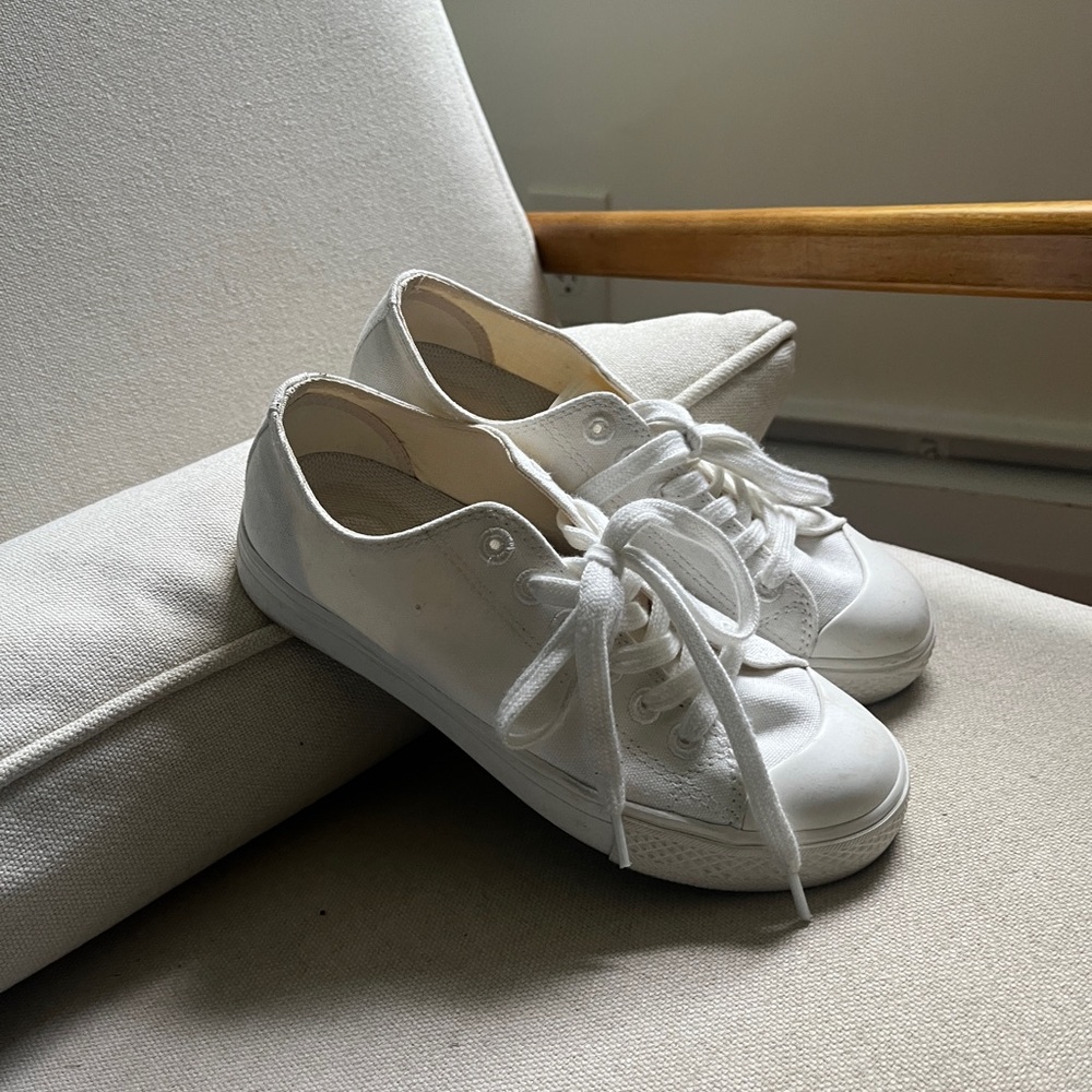 Muji White Canvas Sneakers with Vulcanized Sole